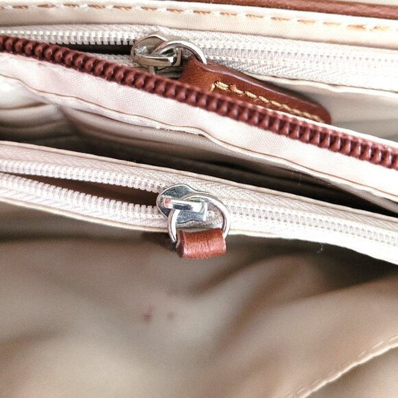 Giani Bernini Brown Leather Crossbody Handbag Multi-Zip Pockets - Picture 7 of 11